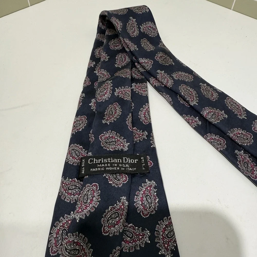 Christian Dior Monsieur Mens Necktie Tie Blue‎ Geometric Polyester